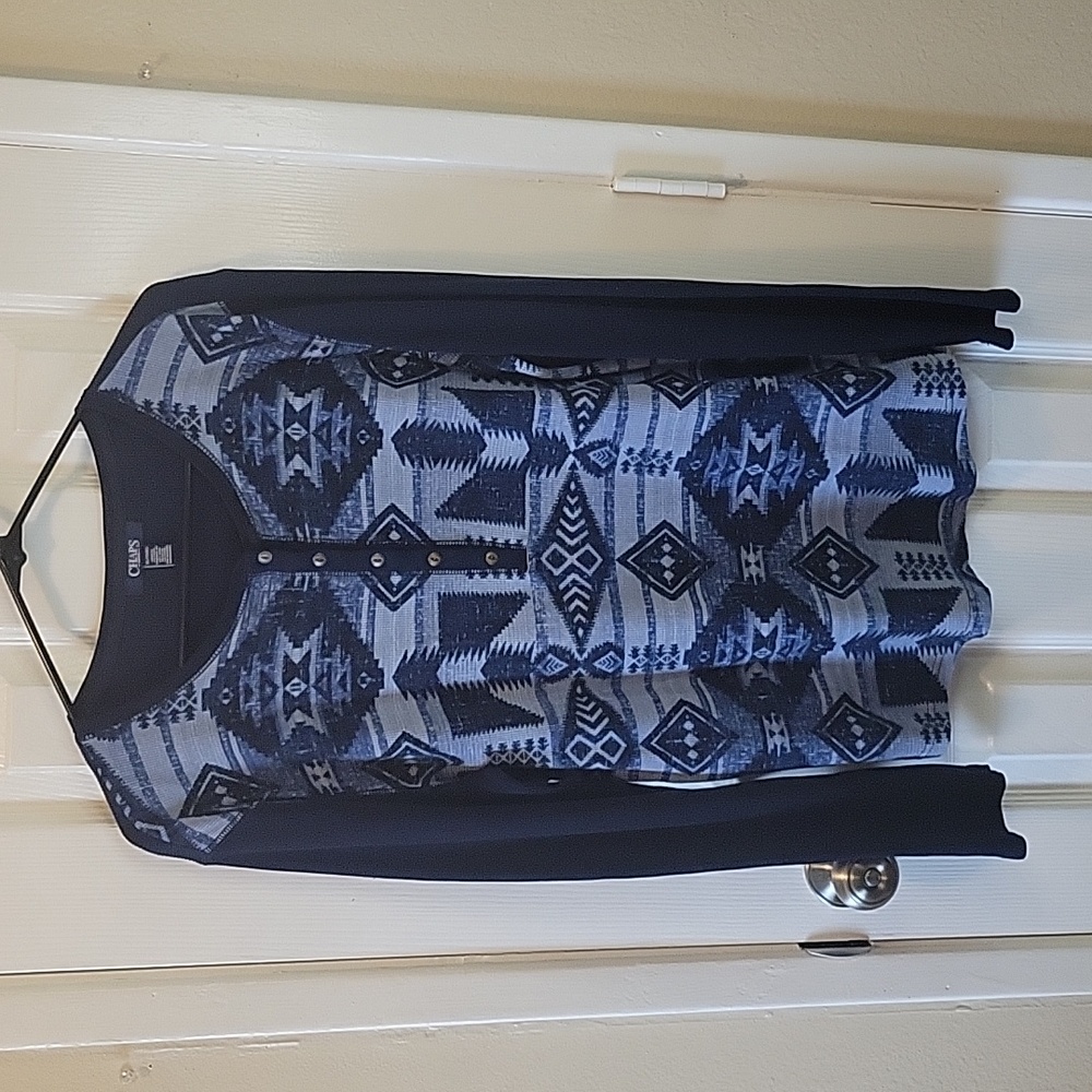 Chaps Tee Long Sleeves Tee Size XL Aztec Print